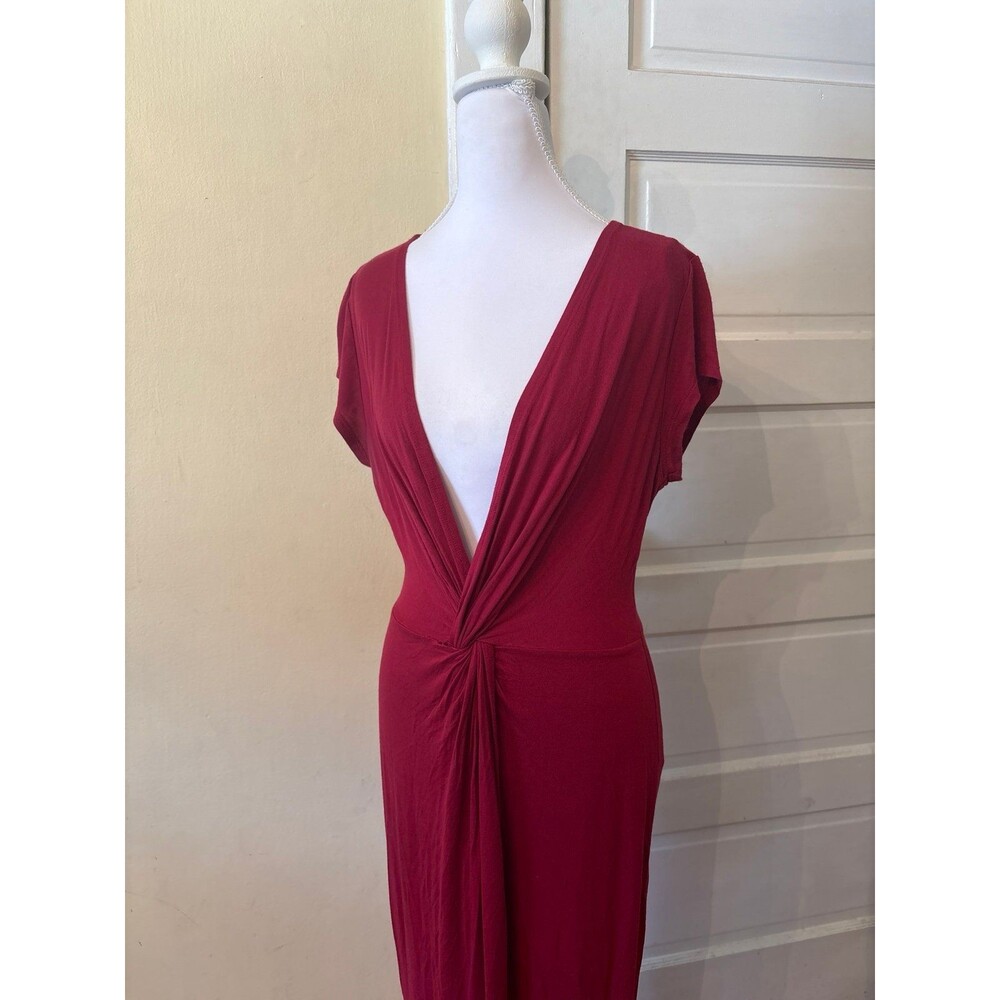 Maxi dress red short sleeve high slit wrap deep vneck v neck sexy romantic girly - Picture 2 of 8